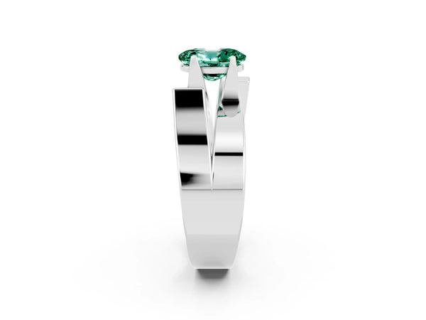 White gold Modern Tension Set Oval Cut Green Sapphire Solitaire Wide Band Ring