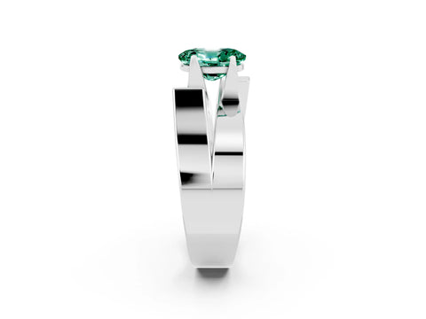 White gold Modern Tension Set Oval Cut Green Sapphire Solitaire Wide Band Ring_2