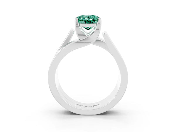 Platinum Modern Tension Set Oval Cut Green Sapphire Solitaire Wide Band Ring