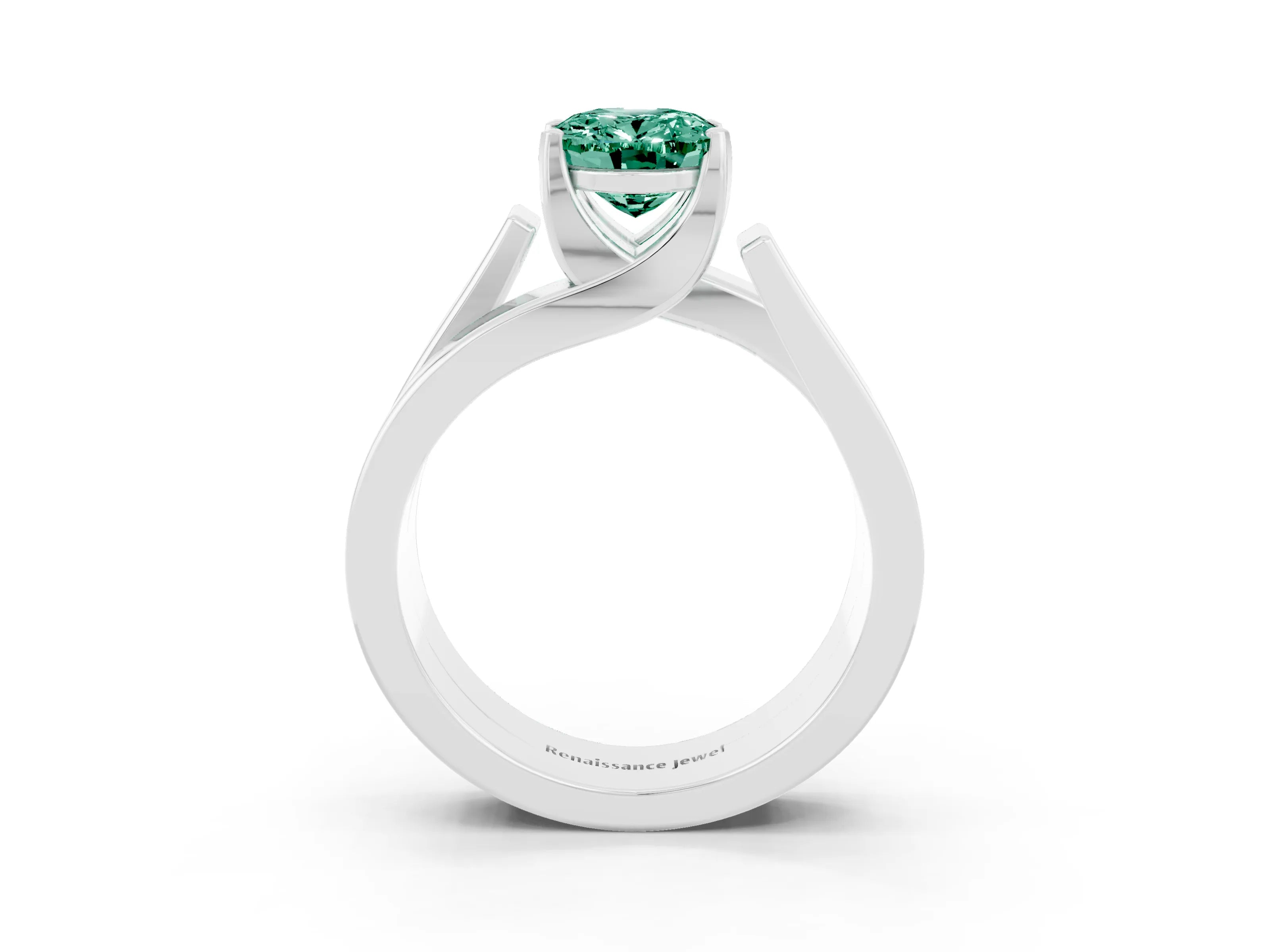White gold Modern Tension Set Oval Cut Green Sapphire Solitaire Wide Band Ring_3