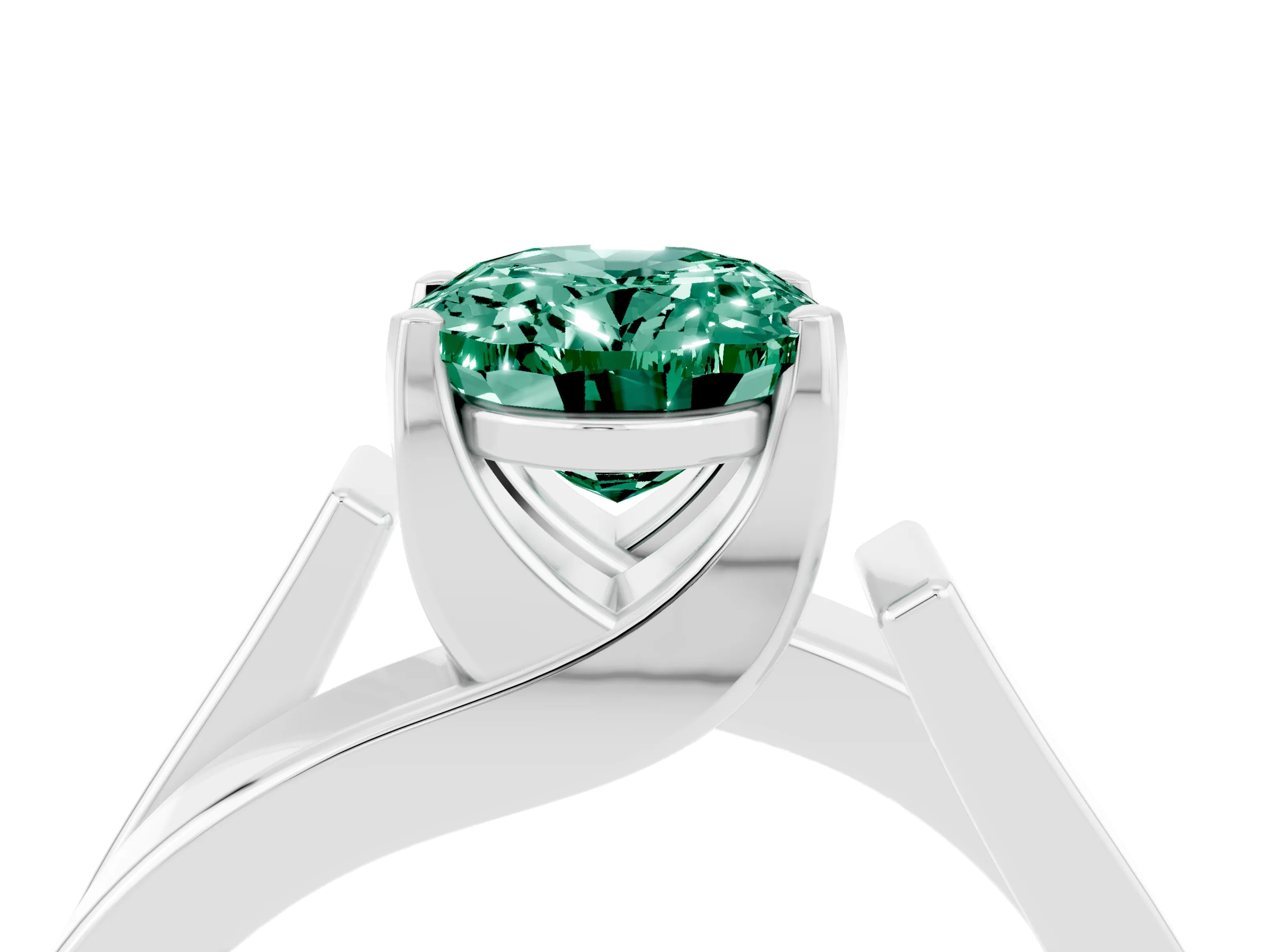 White gold Modern Tension Set Oval Cut Green Sapphire Solitaire Wide Band Ring_4