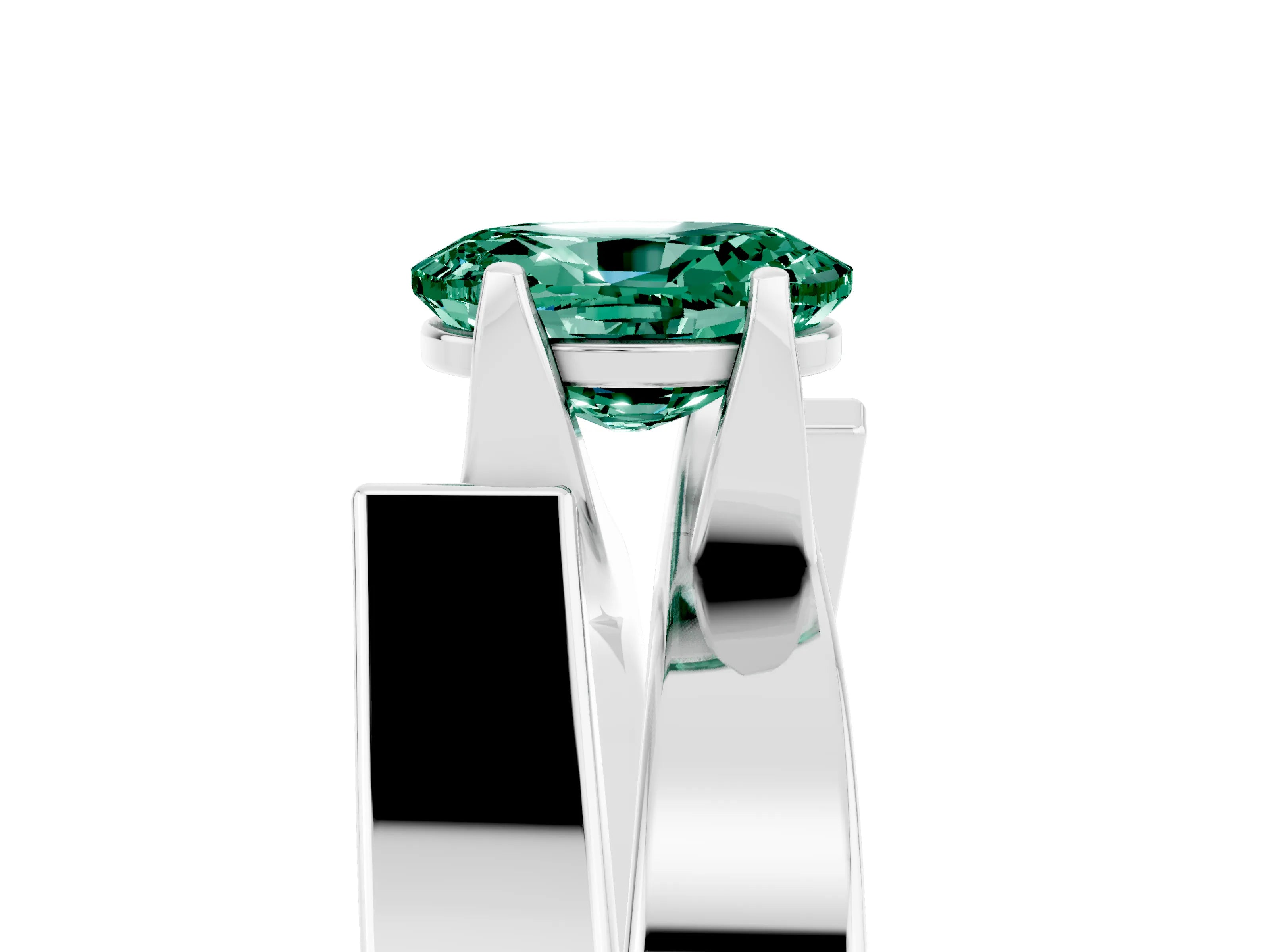 White gold Modern Tension Set Oval Cut Green Sapphire Solitaire Wide Band Ring_5