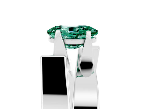 White gold Modern Tension Set Oval Cut Green Sapphire Solitaire Wide Band Ring_5