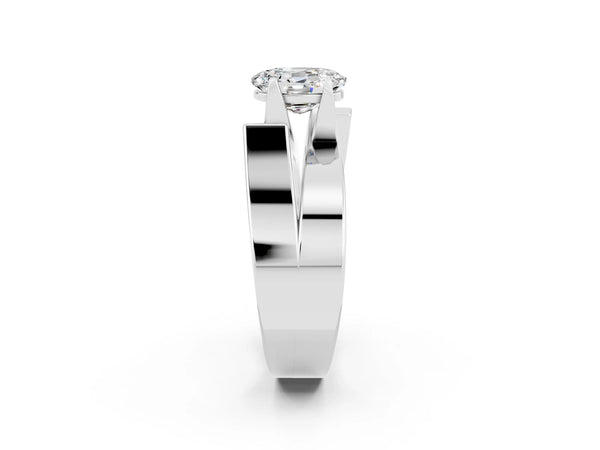 Platinum Modern Tension Set Oval Cut Moissanite Solitaire Wide Band Ring