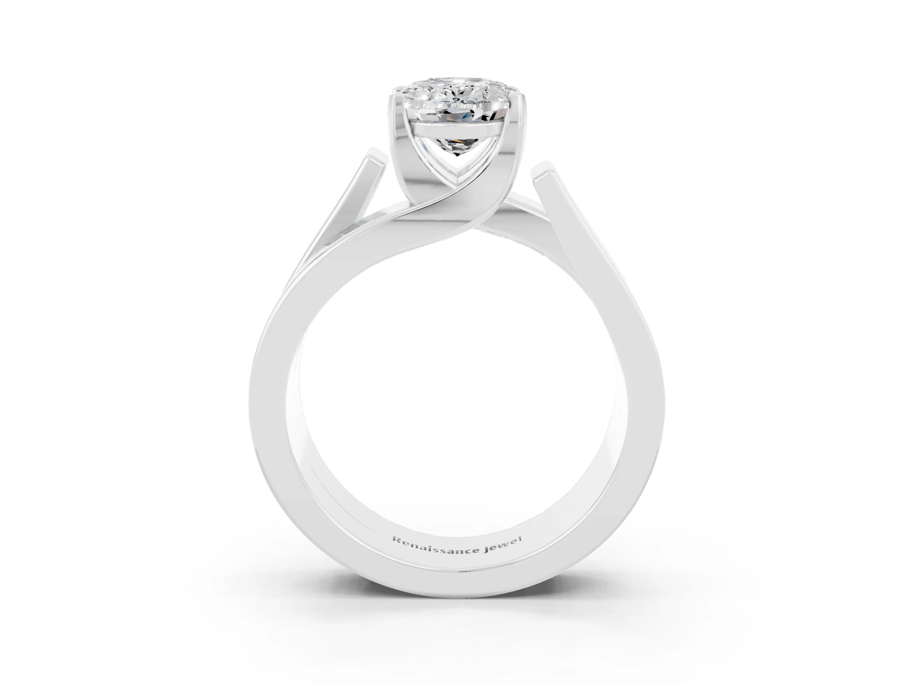 White gold Modern Tension Set Oval Cut Moissanite Solitaire Wide Band Ring_3