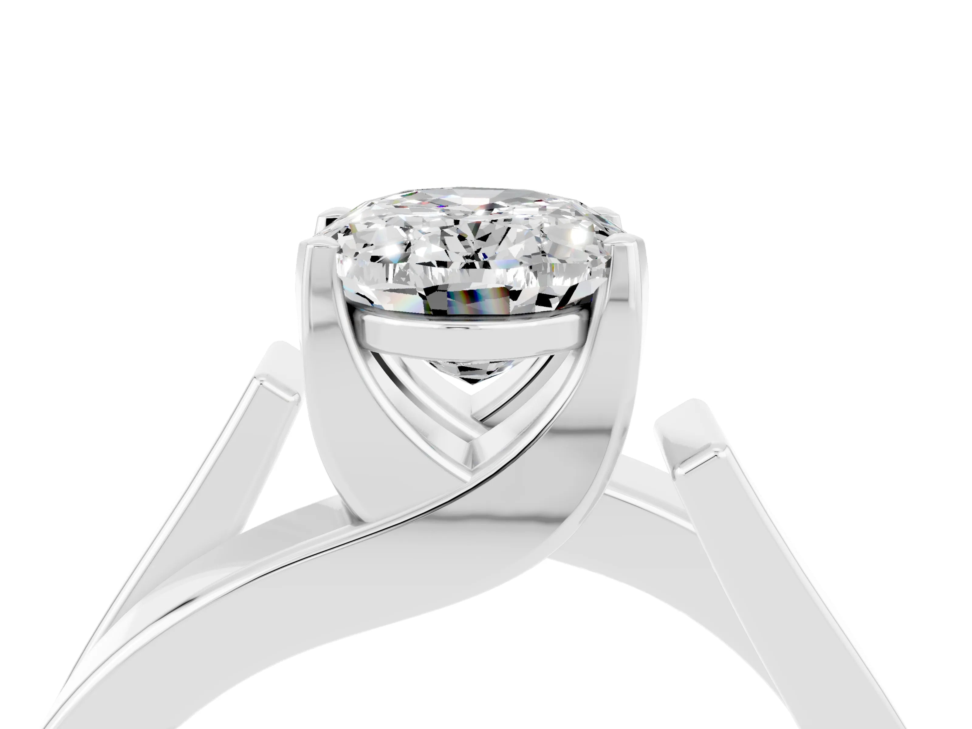 White gold Modern Tension Set Oval Cut Moissanite Solitaire Wide Band Ring_4