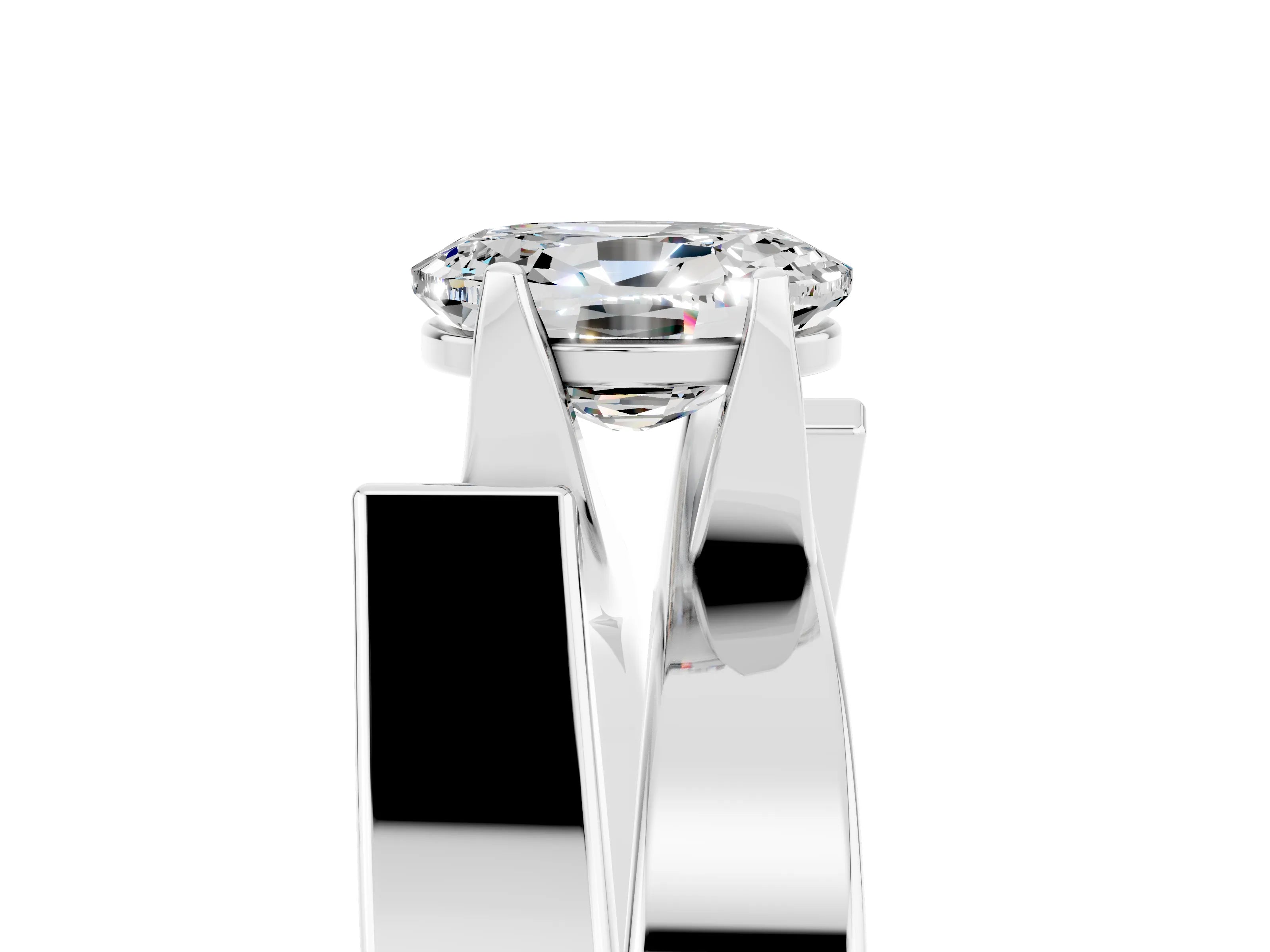 White gold Modern Tension Set Oval Cut Moissanite Solitaire Wide Band Ring_5