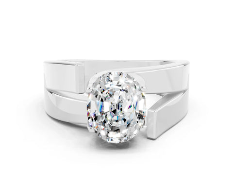 White gold Modern Tension Set Oval Cut Moissanite Solitaire Wide Band Ring
