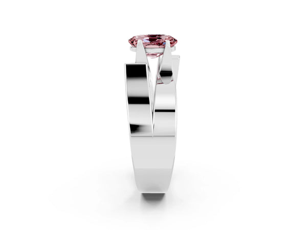 White gold Modern Tension Set Oval Cut Morganite Solitaire Wide Band Ring