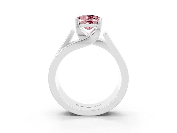 Silver Modern Tension Set Oval Cut Morganite Solitaire Wide Band Ring
