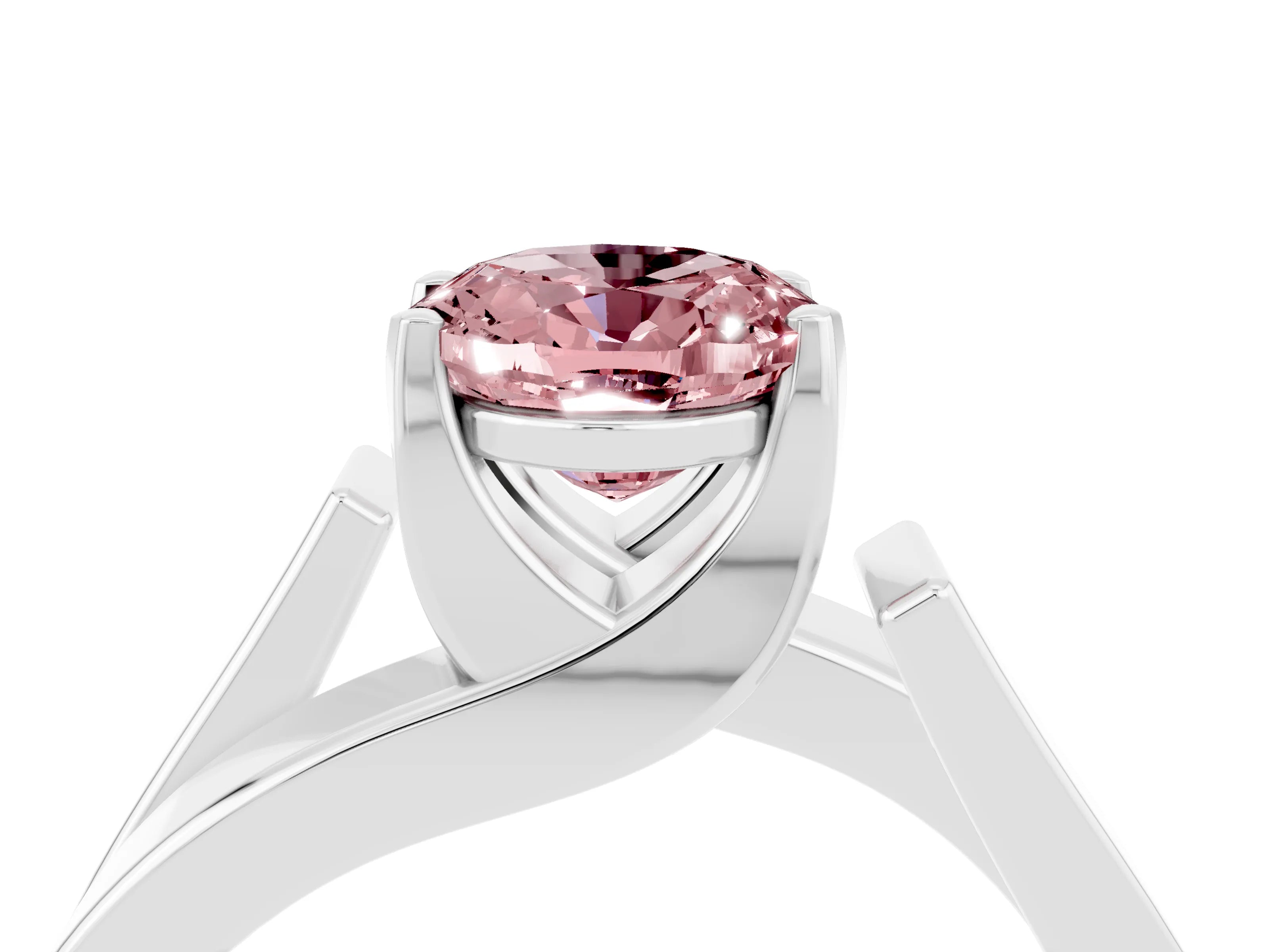 White gold Modern Tension Set Oval Cut Morganite Solitaire Wide Band Ring_4