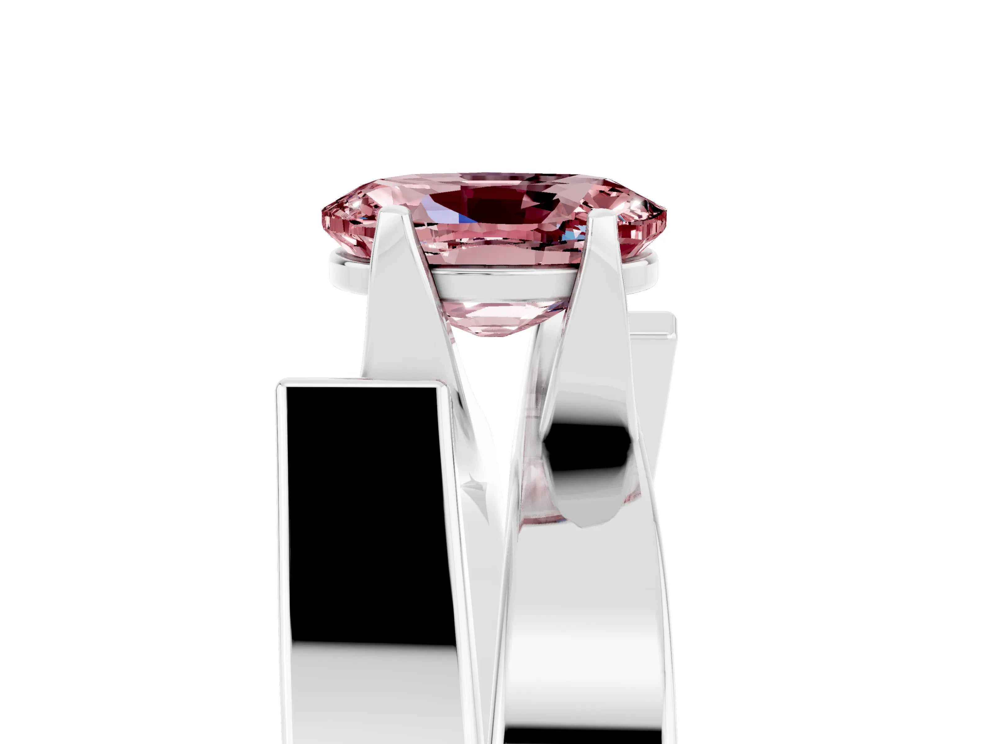 White gold Modern Tension Set Oval Cut Morganite Solitaire Wide Band Ring_5