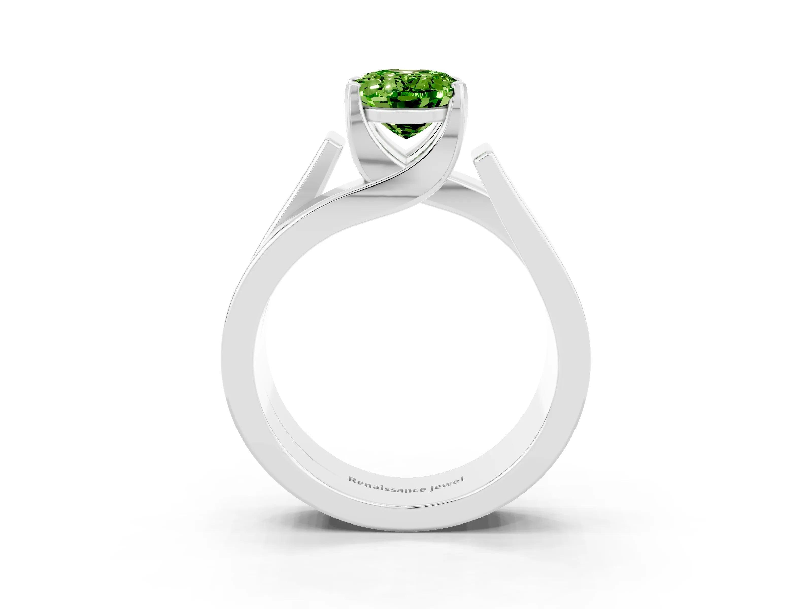 White gold Modern Tension Set Oval Cut Peridot Solitaire Wide Band Ring_3