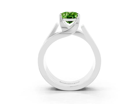White gold Modern Tension Set Oval Cut Peridot Solitaire Wide Band Ring_3