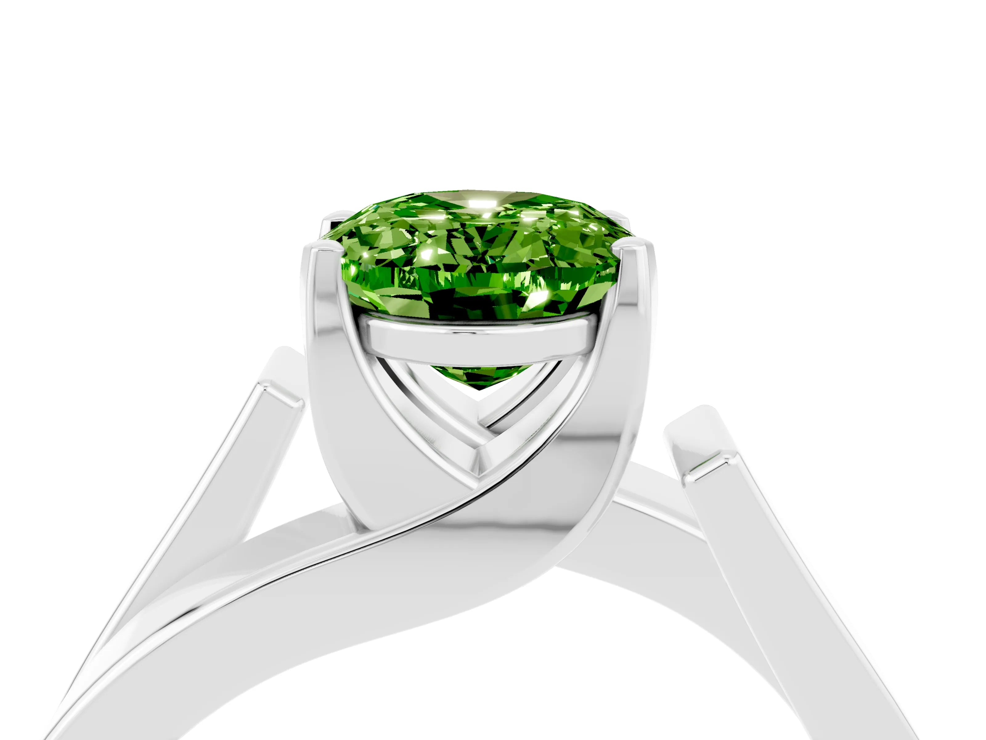 White gold Modern Tension Set Oval Cut Peridot Solitaire Wide Band Ring_4