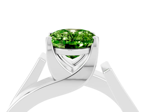 White gold Modern Tension Set Oval Cut Peridot Solitaire Wide Band Ring_4