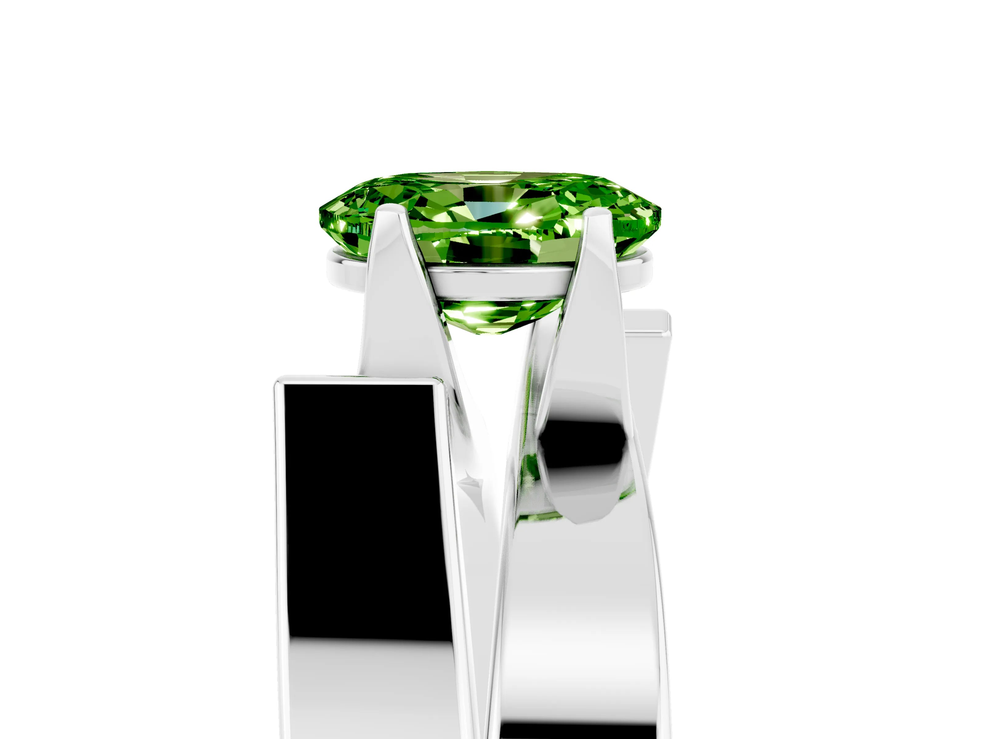 White gold Modern Tension Set Oval Cut Peridot Solitaire Wide Band Ring_5