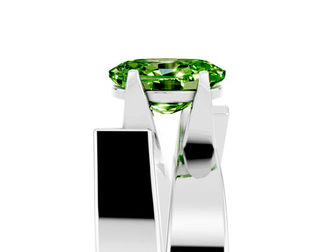 White gold Modern Tension Set Oval Cut Peridot Solitaire Wide Band Ring_5