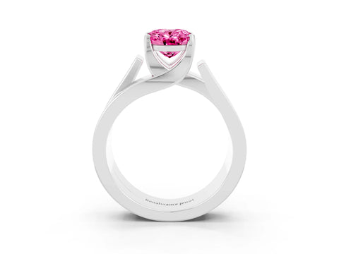 White gold Modern Tension Set Oval Cut Pink Sapphire Solitaire Wide Band Ring_15