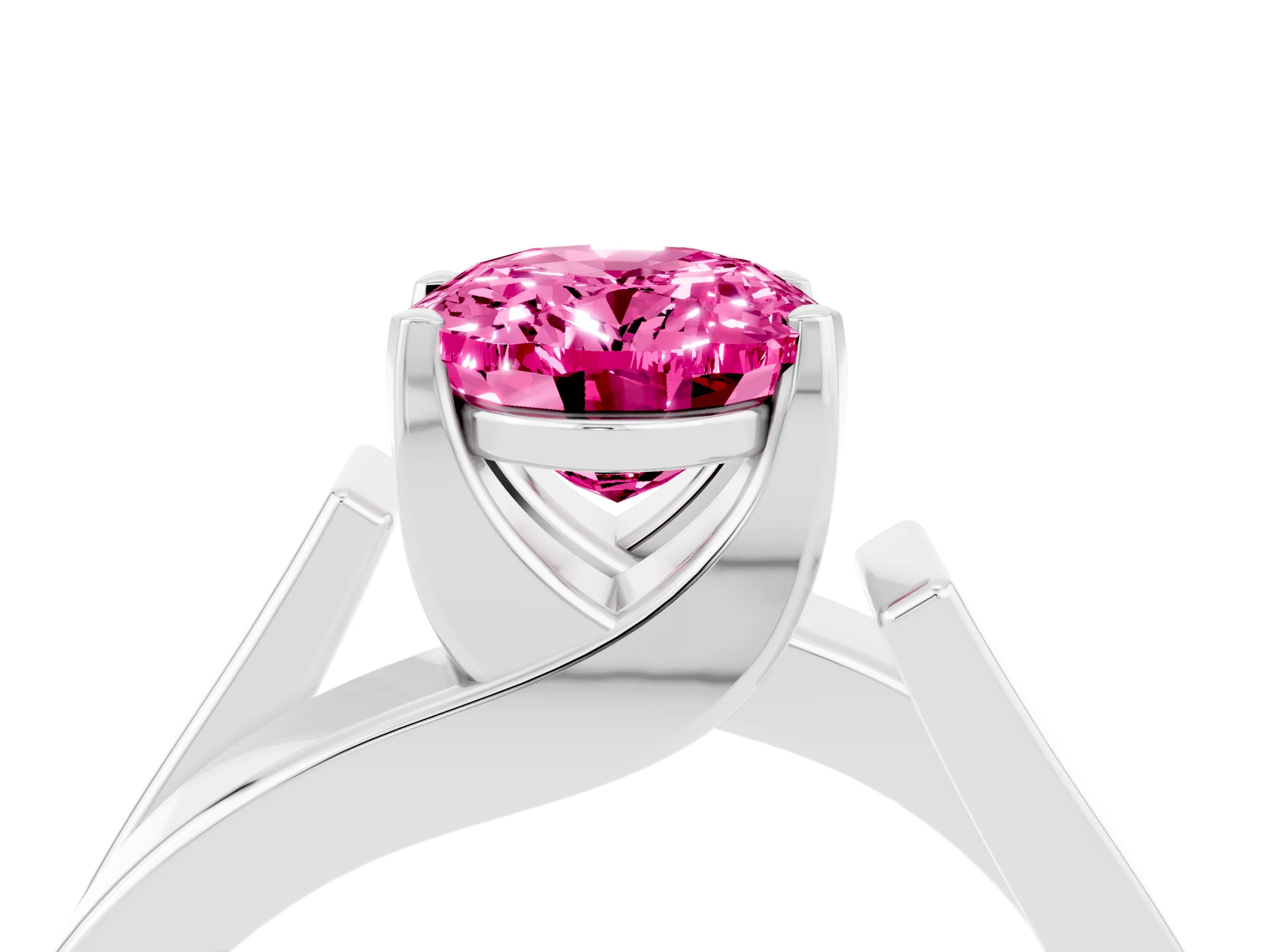 White gold Modern Tension Set Oval Cut Pink Sapphire Solitaire Wide Band Ring_16