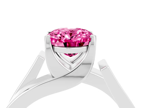 White gold Modern Tension Set Oval Cut Pink Sapphire Solitaire Wide Band Ring_16