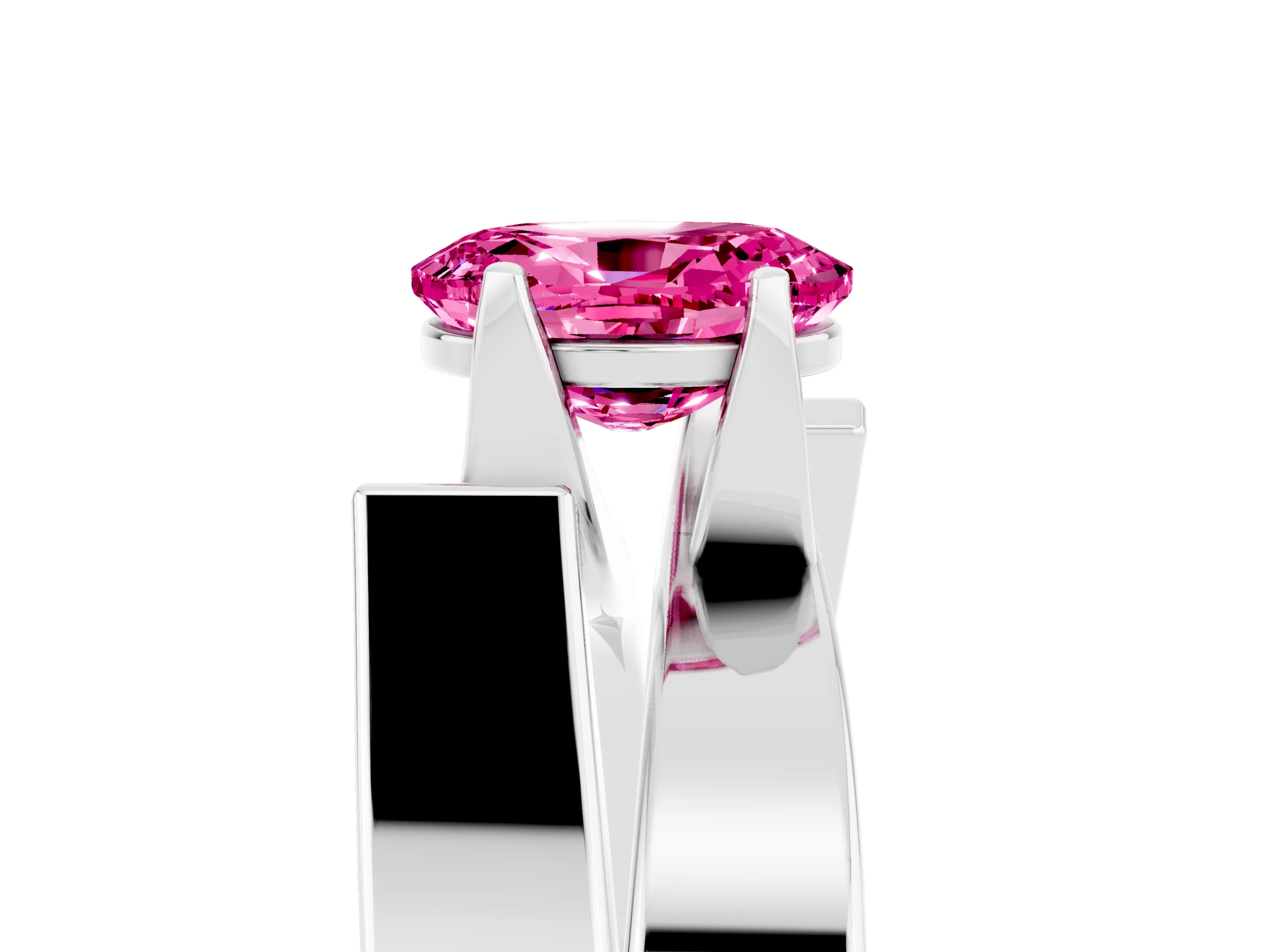 White gold Modern Tension Set Oval Cut Pink Sapphire Solitaire Wide Band Ring_17