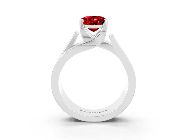White gold Modern Tension Set Oval Cut Ruby Solitaire Wide Band Ring