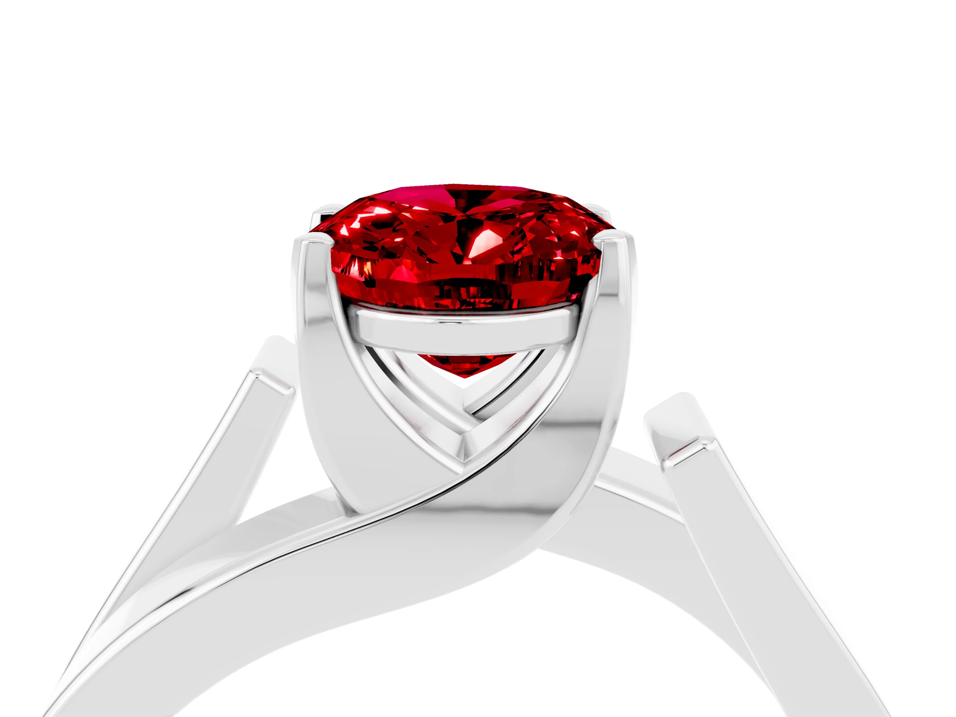 White gold Modern Tension Set Oval Cut Ruby Solitaire Wide Band Ring_4