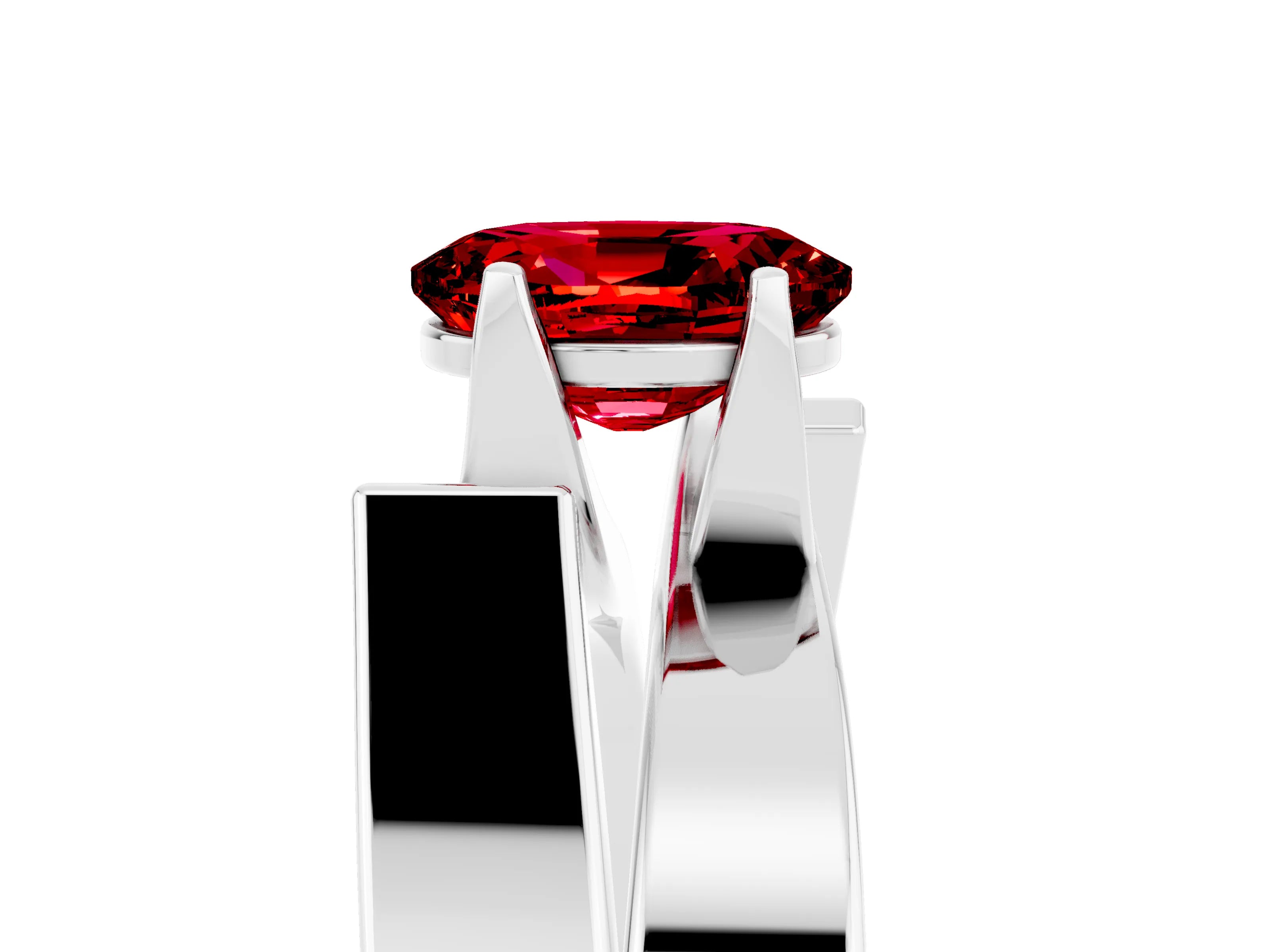 White gold Modern Tension Set Oval Cut Ruby Solitaire Wide Band Ring_5
