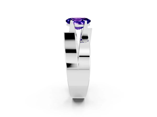 White gold Modern Tension Set Oval Cut Tanzanite Solitaire Wide Band Ring