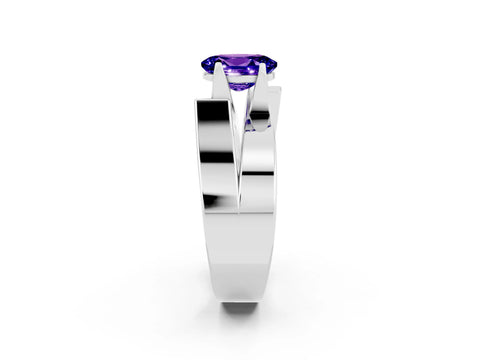 White gold Modern Tension Set Oval Cut Tanzanite Solitaire Wide Band Ring_2