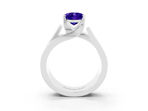 Platinum Modern Tension Set Oval Cut Tanzanite Solitaire Wide Band Ring
