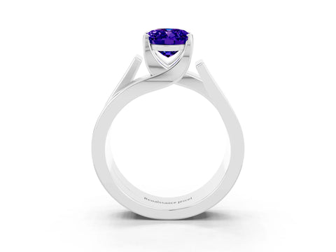 White gold Modern Tension Set Oval Cut Tanzanite Solitaire Wide Band Ring_3