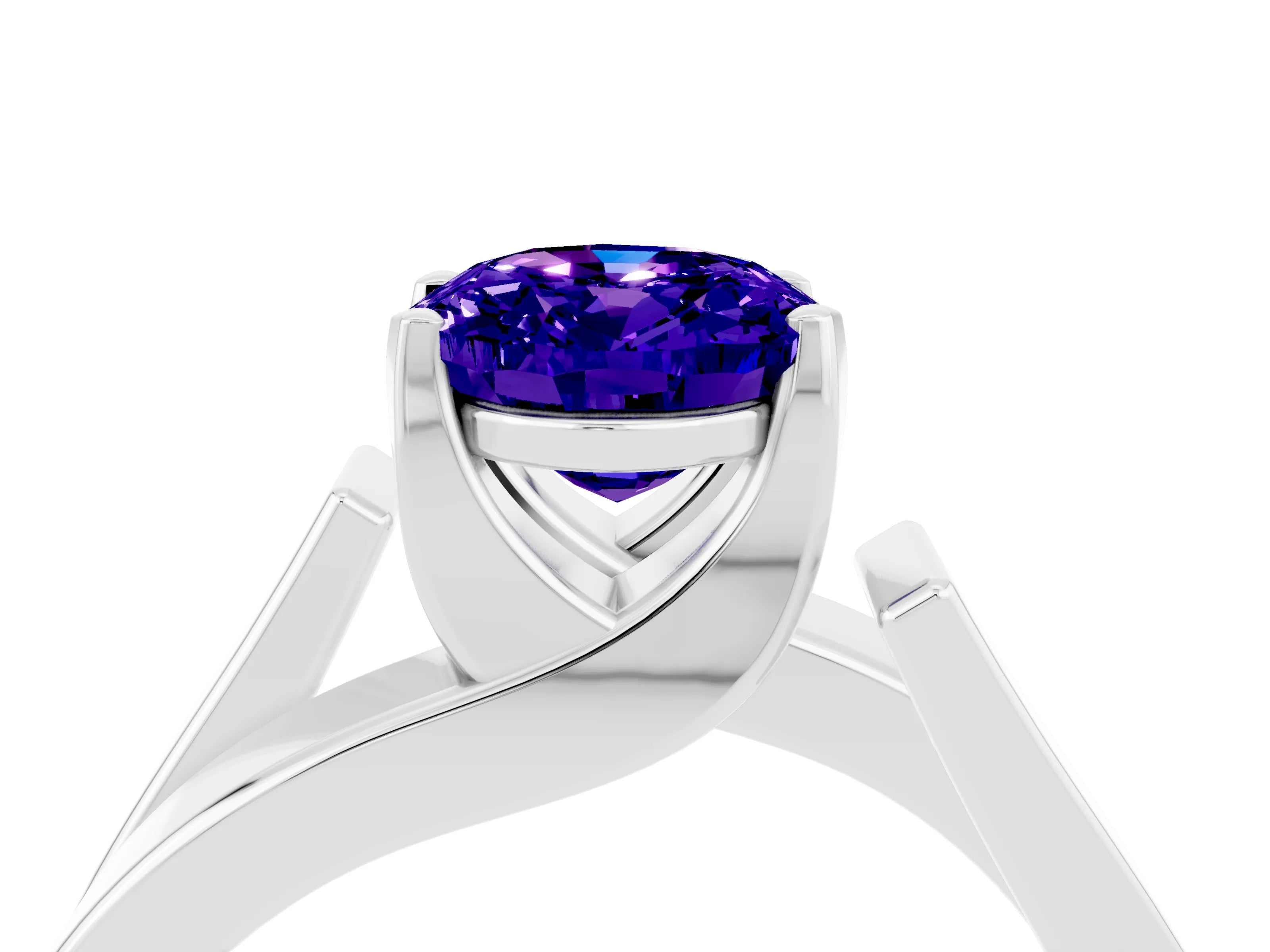 White gold Modern Tension Set Oval Cut Tanzanite Solitaire Wide Band Ring_4