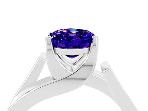White gold Modern Tension Set Oval Cut Tanzanite Solitaire Wide Band Ring_4