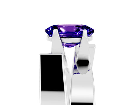 White gold Modern Tension Set Oval Cut Tanzanite Solitaire Wide Band Ring_5