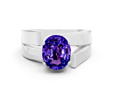 White gold Modern Tension Set Oval Cut Tanzanite Solitaire Wide Band Ring