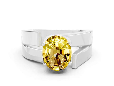 White gold Modern Tension Set Oval Cut Yellow Sapphire Solitaire Wide Band Ring_12