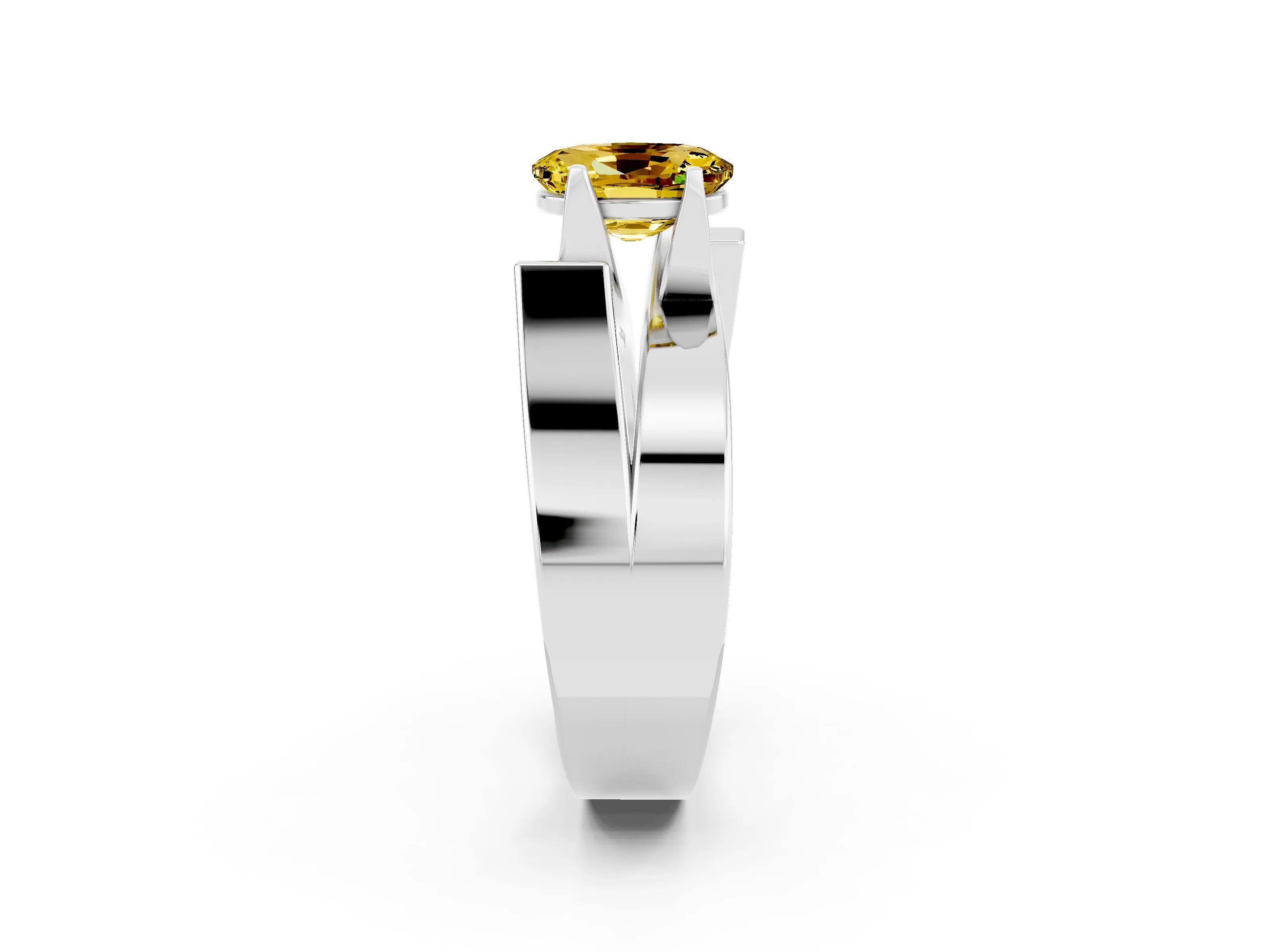 White gold Modern Tension Set Oval Cut Yellow Sapphire Solitaire Wide Band Ring_14