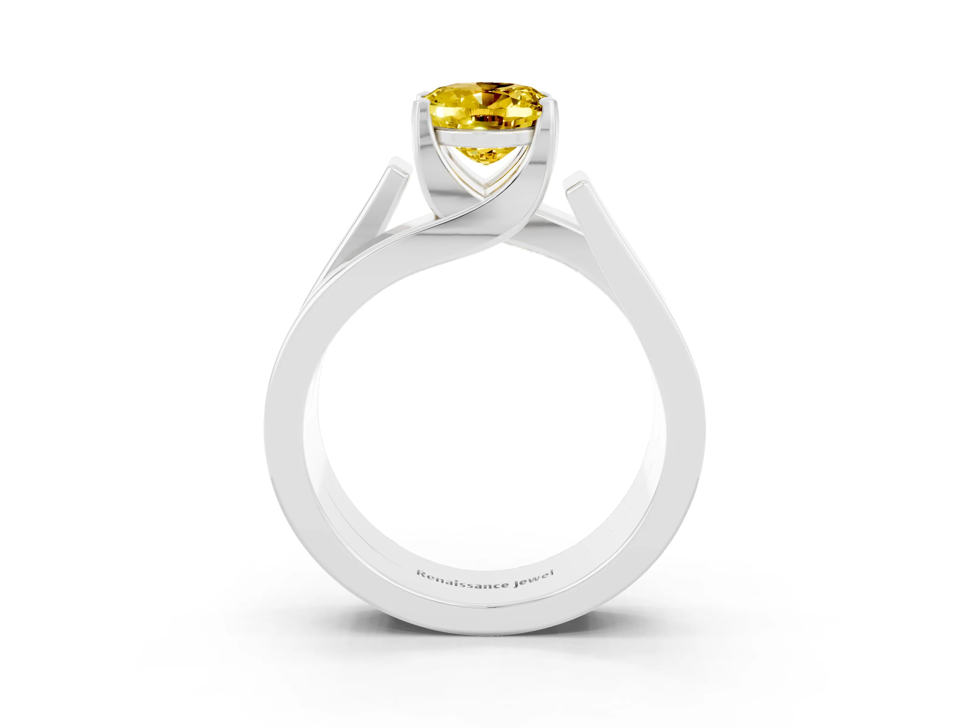 White gold Modern Tension Set Oval Cut Yellow Sapphire Solitaire Wide Band Ring_15