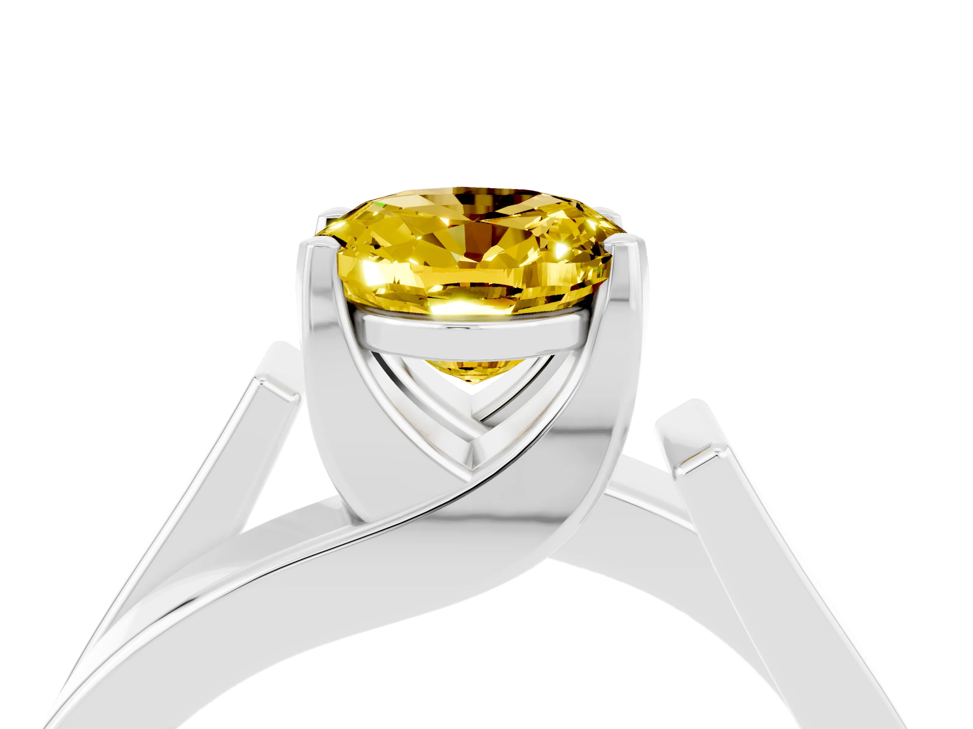 White gold Modern Tension Set Oval Cut Yellow Sapphire Solitaire Wide Band Ring_16