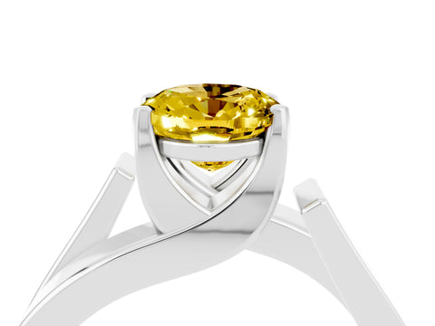 White gold Modern Tension Set Oval Cut Yellow Sapphire Solitaire Wide Band Ring_16