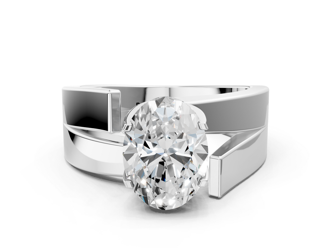 White gold Modern Tension Set Oval Solitaire Wide Band Ring_129