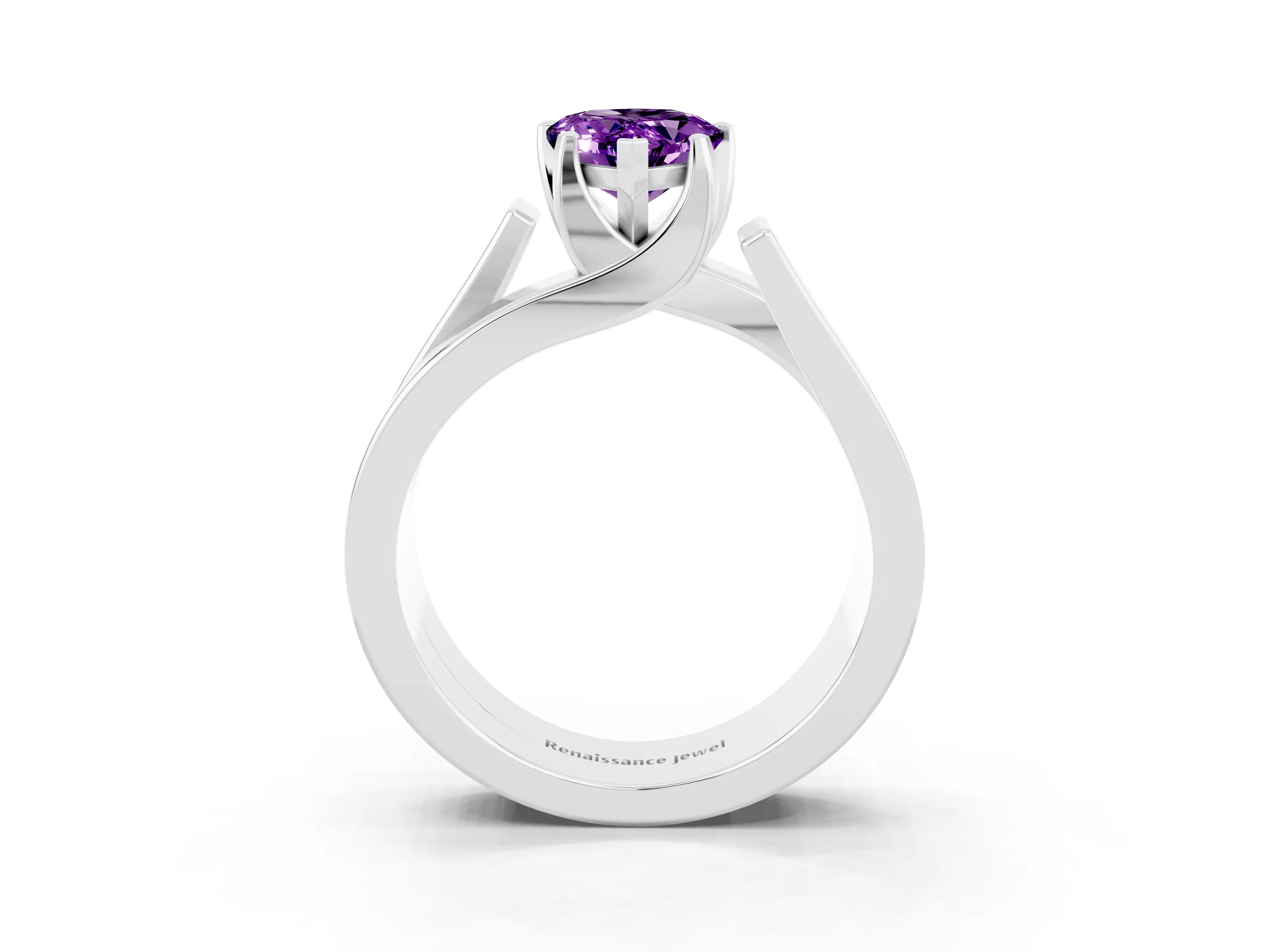 White gold Modern Tension Set Pear Cut Amethyst Solitaire Wide Band Ring_3