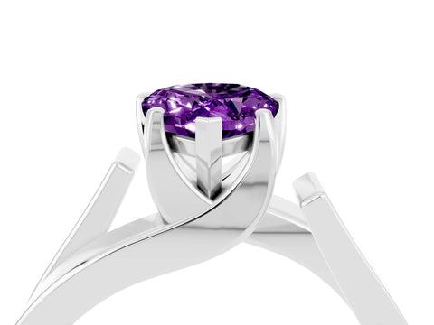 White gold Modern Tension Set Pear Cut Amethyst Solitaire Wide Band Ring_4