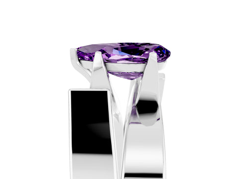 White gold Modern Tension Set Pear Cut Amethyst Solitaire Wide Band Ring_5