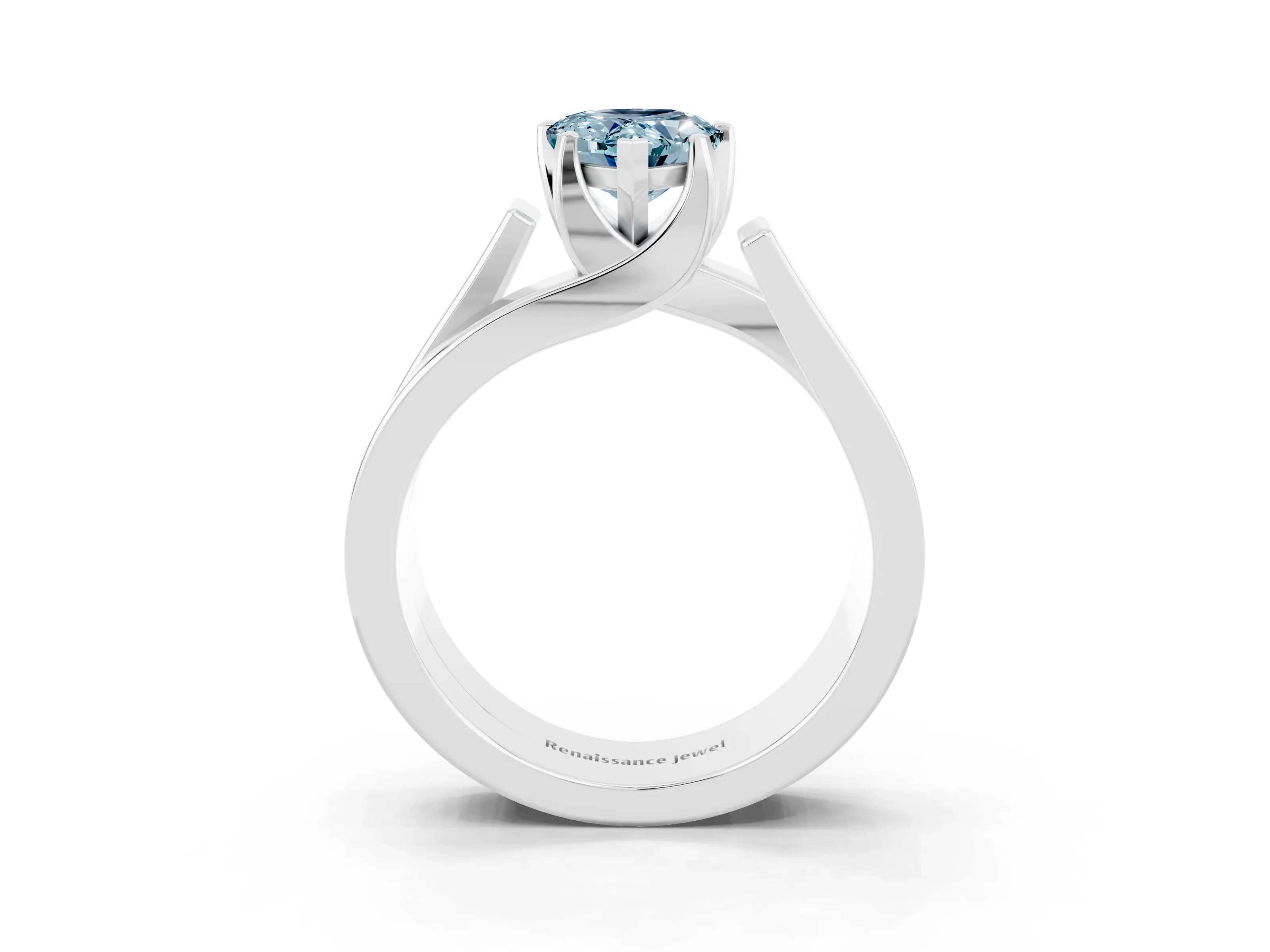 White gold Modern Tension Set Pear Cut Aquamarine Solitaire Wide Band Ring_3