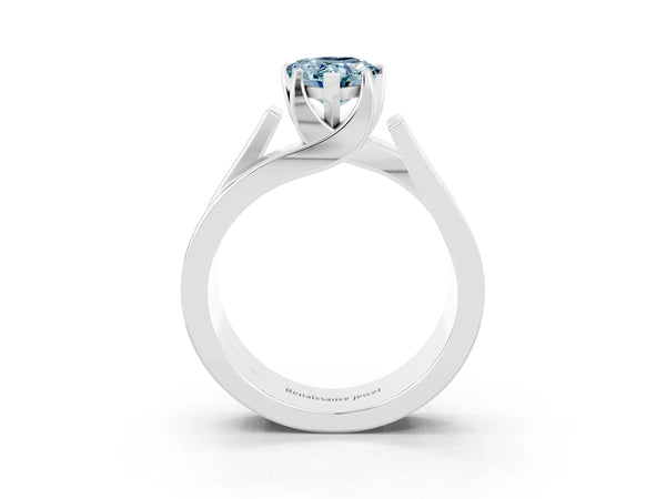 Silver Modern Tension Set Pear Cut Aquamarine Solitaire Wide Band Ring