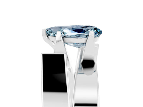 White gold Modern Tension Set Pear Cut Aquamarine Solitaire Wide Band Ring_5