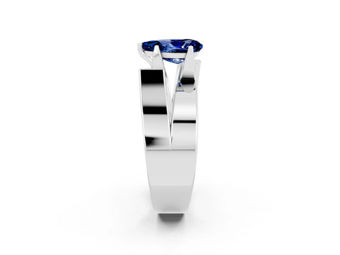 White gold Modern Tension Set Pear Cut Blue Sapphire Solitaire Wide Band Ring_2